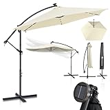 Juskys Ampelschirm Brazil 350 cm LED Beleuchtung Solar & Kurbel - UV-Schutz wasserabweisend knickbar - Hülle - Sonnenschirm Marktschirm grau/creme