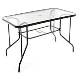 Nexos Bistrotisch eckig Balkontisch mit durchsichtiger Glasplatte und Schirmständerloch 4 cm Gartentisch Glastisch 110 x 60 x 72 cm wetterfest brauner Stahlrahmen