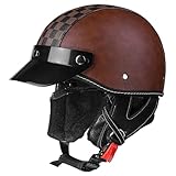 VVPEC Halbschalenhelm Mit ECEDOT Zulassung Vintage Motorradhelm Baseball Cap Cruiser Chopper Scooter Helm Herren Retro Motorrad Halbhelm Damen Mofa Helm(7,M=54~57cm)