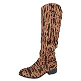 Weitschaftstiefel Damen Damenschuhe Stiefeletten Mit Blockabsatz Leopardenmuster Komfortable Plateau-Sohle Stiefel Weiten Elegante Reitstiefel-Variante Für Business Knöchelstiefel ( Orange,43 )