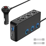 PD 30W 12V Verteiler 200W Kfz Zigarettenanzünder Adapter Auto Ladegerät 3 Mehrfach Steckdose DC 24V Stecker Ladekabel Splitter mit Schalter 4 USB Anschlüsse für Handy Sitzheizung GPS DashCam Navi