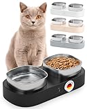 Pretty PAW® Fressnapf Katze erhöht – 2X ergonomischer Katzenapf & Futternapf Katze auf erhöhter Plattform - Doppelter Katzennapf im Napfset mit Edelstahl-Schalen - rutschfest (Schwarz)