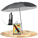 STYNGARD Reise Sonnenschirm mit UV Schutz 50+ [155 cm ⌀] - Strandschirm Sonnenschirm Strand mit Abspannleinen Modell NIZZA (grau)