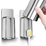 Inherited 2pcs Zahnbürstenhalter aus Edelstahl, zahnputzbecher Halter Wandhalterung Stark Selbstklebend Hohe Qualität Edelstahl Badezimmer Zubehör Für Bad Küche, Ohne Bohren