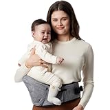 Momcozy Hüftsitz-Babytrage - Originaler 3D-Bauchschutz & EVA-Massageplatte, mit verschiedenen Taschen für Neugeborene und Kleinkinder bis 20 kg (Grau, Mittelgroß)