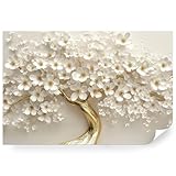 Fototapete 3D Baum mit goldenen Blumen Vlies - Vliestapete Tapete Wandtapete Motivtapeten Vliestapeten Wohnzimmer Schlafzimmer Bildtapete Blumenbaum Abstrakt Blätter 208x146cm