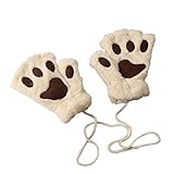 Frauen Katze Pfote Fingerlose Handschuhe Damen Kawaii Winter Handschuhe Plüsch Synthetische Pelz Cosplay Katze Pfote Fingerlose Handschuhe Mädchen Stoff Halbfinger Handschuhe, beige, One size