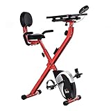 HOMCOM Heimtrainer F-Bike Fahrradtrainer Schwungrad Trimmrad mit 8 stufig einstellbarem Magnetwiderstand Rädern Stahl ABS Rot 97-107 x 53 x 22 cm