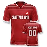 Yolovi Schweiz Personalisiertes Fussball Trikot 3D Druck Football Shirt mit Ihrem Namen und Nummer Hip Hop Football Jersey für Herren Damen Kinder, Small-6X-Large