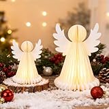 Papier Engel mit LED Beleuchtung, 2 Stück Weihnachtsdeko Beleuchtet Engel Figuren, Weihnachten Deko LED Papier Weihnachtsengel Weihnachten Tischdeko für weihnachtsdeko Innen Tisch Fenster (Weiß)