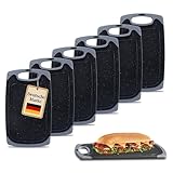 KPYTO kleine Frühstücksbrettchen, 6er Set, 25 x 15 cm, Schneidebrett Set, beidseitig, rutschfest mit Saftrille, schwarze Brettcchen mit grauem Rand, Brettchen, Brotzeitbrett