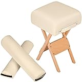 tectake® Massage Liege Zubehör Hocker mit Lagerungsrolle, Sitzhocker mit Halbrolle + Vollrolle für Massageliege - beige
