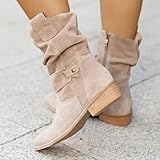 Generisch Damen Western Stiefeletten, Sommer Stiefeletten, Herbstschuhe, Wildleder Cowboystiefel, Ankle Boots Halbhoch, Flach Stiefel, Damen Schuhe Sommer Elegant Beige EU 36