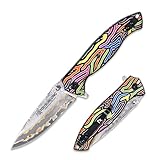 YOUSUNLONG Taschenmesser Klappbar Camping EDC - CuMai Damaszener Stahl Klinge - Mehrfarbige G10 Hülle