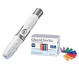 GlucoCheck Stechhilfe und 100 Universal-Lanzetten von Gluco Check (Vorteilsset). Zur Gewinnung eines Bluttropfens für die Blutzuckermessung bei Diabetes.