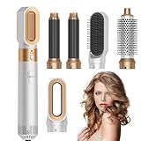 5 in 1 heißluftstyler bürste,heißluftkamm 5 in 1 lockenstab,1000W Multifunktions Warmluftbürste mit 5 Zubehörteilen, 3 Temperaturen,Hairstyler zum Haareaufplustern, Trocknen, Glätten, Locken-B