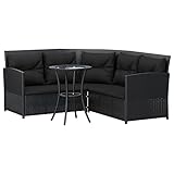 vidaXL Sofagarnitur 2-TLG. L-Form mit Kissen Lounge Sofa Sitzgarnitur Gartenset Sitzgruppe Gartenmöbel Gartensofa Tisch Garten Schwarz Poly Rattan