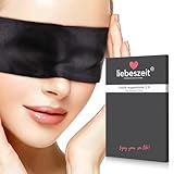 LIEBESZEIT© Premium Augenbinde für Frau Sex - Erotische Augenmaske -DAS ORIGINAL- Augenbinde Schwarz Blindfold Mask aus Satin - 100% Blickdicht Fesseln Bondage Sextoysets Sexpielzeug für Paare Extrem