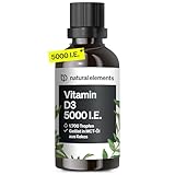natural elements Vitamin D3 - Laborgeprüfte 5000 I.E. pro Tropfen - 50ml (1700 Tropfen) - In MCT-Öl aus Kokos - Hochdosiert, flüssig