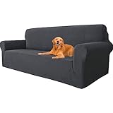 YSTELLAA Stretch Sofa überzug 3 Sitzer, Super Elastisch Sofabezug Mit Armlehnen Waschbarer, kratzfester rutschfest Sofa Cover für Hunde Katzen und Haustiere(Dunkelgrau, Sofa Breite 183cm-234cm)