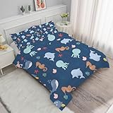 Syhi Qlty Ästhetik Bettdecke 135x200 4 Jahreszeiten Blaues Tier Ganzjahresdecke Waschbar Kinder Bettdecke Ohne Bezug - Leichte Wende-Steppdecke Schlafdecke + 2 Kissenbezüge 80x80cm M243