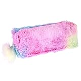 cobee Regenbogen Federmäppchen, PlüSch Schreibwaren Tasche Flauschig Federmäppchen Farbige Federmäppchen Weicher Stifthalter Reißverschluss Schreibwarentasche Tragbare Kosmetiktasche(Farbverlauf Grün)