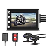 VSYSTO Dashcam Motorrad, 3.0 Zoll LCD Bildschirm Motorrad Kamera, 140° Weitwinkel Doppellinse Kamera Motorrad Vorne Hinten 1080P, WiFi Wasserdicht Sportkamera mit GPS, G-Sensor, Nachtsicht