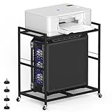 UOMIO 2-Stöckiger Druckerständer Schreibtisch, Schwarz Druckertisch mit 4 Rädern/Verstellbaren Füßen, Mobiler Druckerregal, PC Tower Ständer für Büro, Zuhause Aufbewahrung
