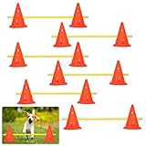 Orsong Dog Agility Hürdenkegel Set:6 Sätze Hürden und Kegel, 12 Übungskegel und 6 verstellbare Stangen, tragbare und langlebige Hunde-Agility-Ausrüstung für das Training überall