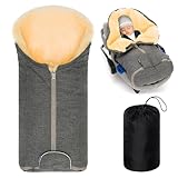 Zamboo Lammfell Fußsack für Babyschale und Kinderwagen Wanne - Universal Baby Winterfußsack aus Merino Lammwolle, für 3 Punkt und 5 Punkte Gurte - Grau
