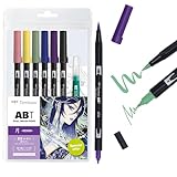 Tombow ABT Dual Brush Pen Watercolor Manga Set Moon, 6er Set + Wassertankpinsel, Malvorlagen & Video Tutorial [ABT-6P-MANGA-MOON]