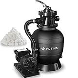 Sandfilteranlage mit Pumpe inkl. 400g Filterbälle | schwarz | 400W | 10.000 L/h | Tankvolumen bis zu 13 kg Sand | 6 - Wege Ventil mit Griff | mit Druckmanometer | Poolfilter