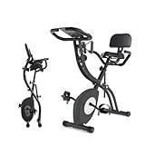 Faltbare Heimtrainer für den Heimgebrauch, Indoor-Fahrrad mit 10 Widerstandsstufen Magnetischer Heimtrainer mit Armlehnen und Widerstandsbändern & LCD-Display, 150 kg Tragkraft