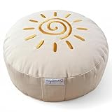 maylow Yoga mit Herz® Hochwertige Meditationskissen Stickerei Shanti Sonne Bezug waschbar Innenkissen Buchweizenspelzen Ø33 cm H: 15cm (Personalisierung nach Wunsch) (natur, H:15cm)
