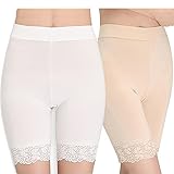 YELYAN 2 Paar Damen Basic Long Brief Anti Chafing Baumwolle Shorts Lange Bein Höschen Damen Weiche Boxershorts Unterwäsche, A-sk+wh, One size