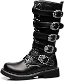 ZXINXIN Herren-Motorradstiefel, Retro-Halbstiefel mit Metallschnalle, Schnürstiefel aus weichem Kunstleder, solide Außensohle,46,Black