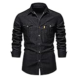 Skrsila Herren Jeanshemd Denim Shirt Langarmhemd Cowboy-Style Kent-Kragen Business Casual Männer Freizeit Hemd