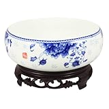 SEWACC Keramik Hydroponik Pflanzschale Rund 14 16cm mit Kunststoffsockel Narzissentopf für Innen Außen Dekorativer Blumentopf für Hausgarten Büro