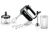 Bosch Handrührer Home Professional Styline MFQ4980B, 5 Stufen, 2 Edelstahl Rührbesen- und Knethaken, Mixstab Edelstahl, Universalzerkleinerer, 850 W, schwarz/dark silver