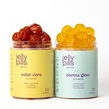 Jelly Pills Pack Sonnenvorbereitung & Hautpflege – Solar Care Beta-Carotin + Lycopin und DERMA Probiotika – 60 + 70 Vegane Gummies – Ohne Zuckerzusatz – Geschmack Erdbeere und Banane
