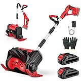 Akku Schneefräse, Schneefräse Elektrisch mit 2×2.0Ah Akkus, 1000W Bürstenloser Motor, 30cm Arbeitsbreite, 18cm Räumhöhe, 8m Wurfweite, Faltbare Aufbewahrung, Sicherheits-Doppelschalter
