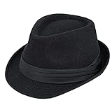 Kinder Jungen Kurzer Rand Frdoras Trilby-Hut Klassischer Filz Gangster-Manhattan Hut für 4-8 Jahre alt, schwarz, 4-8 Jahre