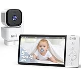 GHB Babyphone mit Kamera 5 Zoll 720P 350° Rotation 5000mAh 2,4 GHz FHSS Nachtsicht VOX-Modus Digitalzoom Gegensprechen Temperaturanzeige ABM720D