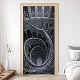 3D Treppe Retro TürPoster, Treppenstufen Türaufkleber, 77x200 cm PVC Entfernbar, Wendeltreppe Wandaufkleber für Schlafzimmer Küche Wohnzimmer Badezimmer Verschönern Deko L4E78