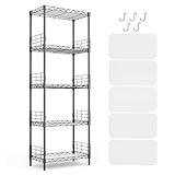 LINSY HOME Standregal mit 5 Regalböden, Metallregal, Gitterregal Metall, Vorratsregal Schwarz mit Abnehmbare Haken für Keller, Wohnzimmer, Büro, bis 225 kg Belastbar, 54 x 29 x 150cm H (Schwarz)