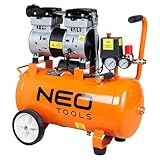 NEO TOOLS Leiser & Wartungsfreier Druckluftkompressor 24 l - Induktionsmotor für ruhigen Betrieb, 8 Bar Leistung, ideal für Werkstatt, Garage & Heimwerker - Vielseitig einsetzbar