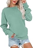 VIGVAN Damen Sweatshirt Pullover Elegant Basic Langarmshirt Rundhals Baumwolle Pulli Herbst Winter Casual Oberteile Langarm Tops (Grün, L)