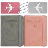 Apricitie 4 Stück Reisepasshülle & Kofferanhänger Set, Passport Holder, Aluminium Gepäckanhänger mit Adressschild, Passport Cover Kunstleder Impfpass Hülle mit RFID-Blocker for Reisepass Kreditkarten