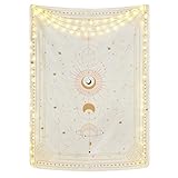 Yugarlibi Mondphasen Wandteppich Mysteriöser Konstellation Sternenhimmel Tarotkarten Wandbehang Ästhetische Retro Astrologie Wandkunst für Schlafzimmer Wohnzimmer Beige 150x130cm