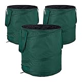 Relaxdays Laubsack selbstaufstellend, 3er-Set, Gartenabfallsack Pop-Up, 85L, Gartensack selbststehend, ∅: 46 cm, grün